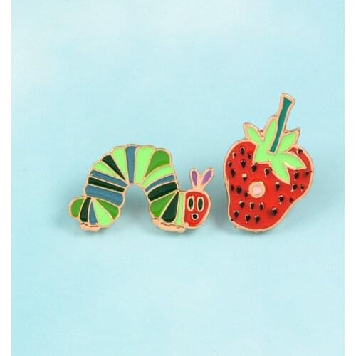 Super Lovely ! Colorful Cartoon Caterpillars and strawberries Berry Enamel brooch pins For Children Backpack Coat Sweater Hat