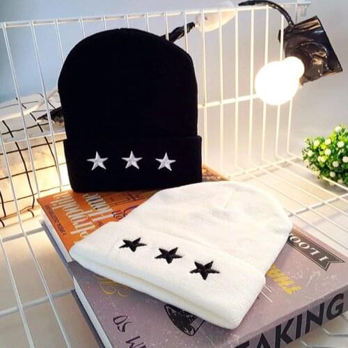 Unisex Leisure Knitted Hat Female Warm Cotton Blends Hat Womens Winter Cap Men Embroidery Stars Hip Hop Skullies Beanies Girls