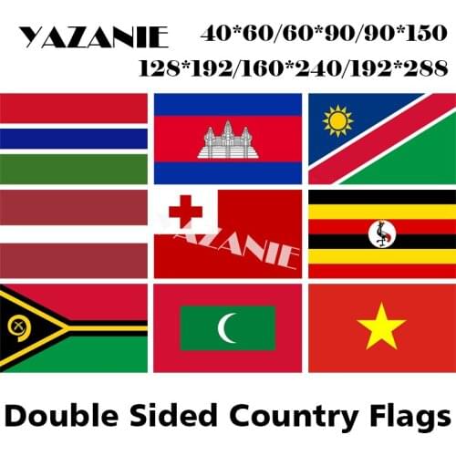 YAZANIE Double Sided Gambia Cambodia Namibia Latvia Tonga Uganda Vanuatu Maldives Vietnam Polyester Printed Flags and Banners