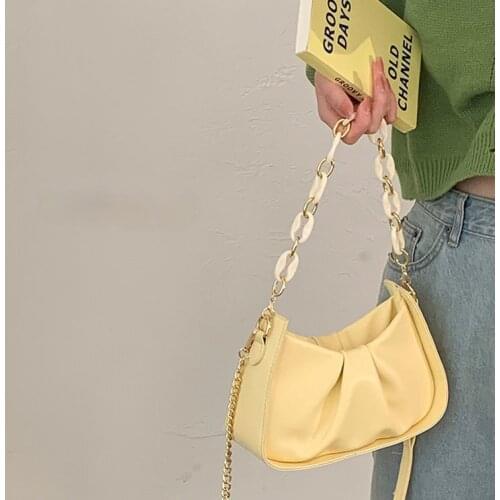 Womens 2021 New Handbags Yellow PU Leather Ladies Chain Underarm Shoulder Bags Female Clutch Purse Crossbody Bag Bolso Mujer