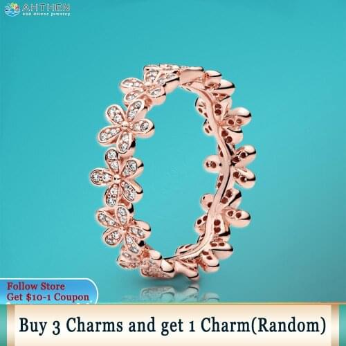 Ahthen 925 Sterling Silver Ring Flower Ring Rose Color Ring Original 925 Women Rings Ngagement Rings for Women Jewelry Girl Gift