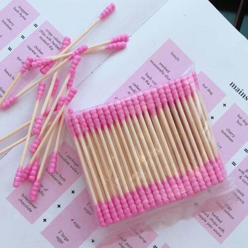 100 Pcs/Pack Pink Disposable Double Head Cotton Swab Stick Female Makeup Remover Cotton Buds Tip For Medical Nose Ears Cleaning
