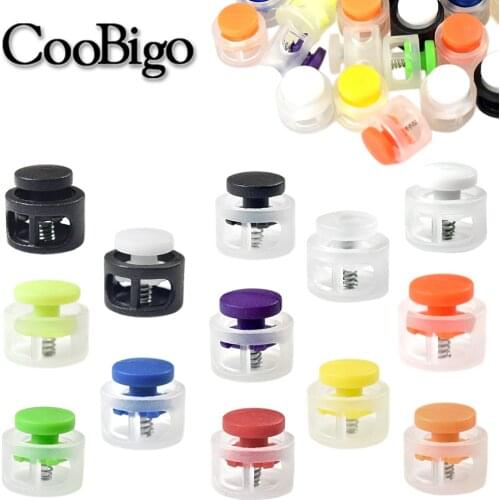 100pcs Mini Colorful Frost 2 Hole Round Cord Lock Stopper Transparent Toggle Clip for Shoelace Rope Paracord Lanyard Accessories
