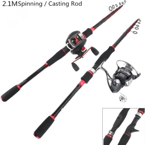2.1m 6 Section Carbon Fiber Lure Fishing Rod Travel Ultra Light Spinning / Casting Fishing Pole