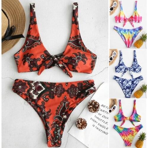 Schwimmen Anzug 2020 Frauen Sexy Zwei-Stück Regenbogen Gradienten Druck Sling Bikini Set Bademode Beachsuit Biquini