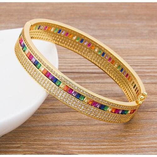 2020 New Fashion 11 Styles Gold Color Bracelet AAA Zircon Rainbow Rhinestone Simple Copper Trendy Jewelry Luxury Women Bangles