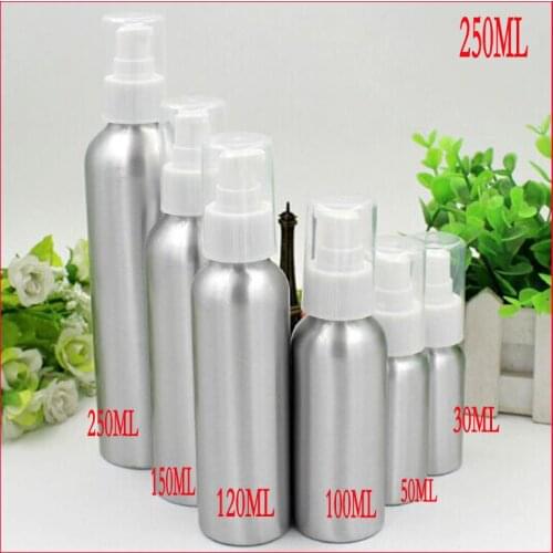 250ml aluminum bottle cosmetics bottle makeup Refillable Bottles w white pump head CONTAINER 100pcs