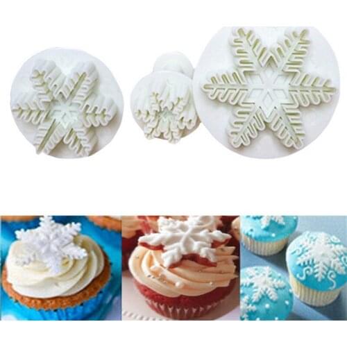 3Pcs Snowflake Cake Decorating Fondant Plunger Cutters Mold Mould Cookies Tools Kitchen Tools