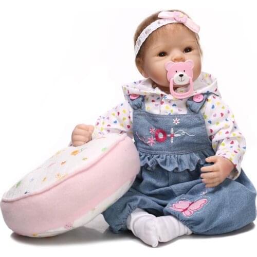 52cm Handmade Cute Soft Cloth Body Lifelike Newborn Baby Girl with Baby Strap Jeans Silicone Reborn Baby Doll Christmas Gifts