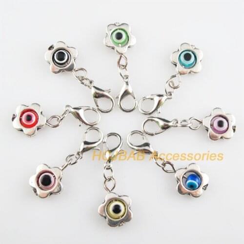 8 New Star Flowers 11mm Charms Mixed Eye Resin Tibetan Silver Plated Retro With Lobster Claw Clasps