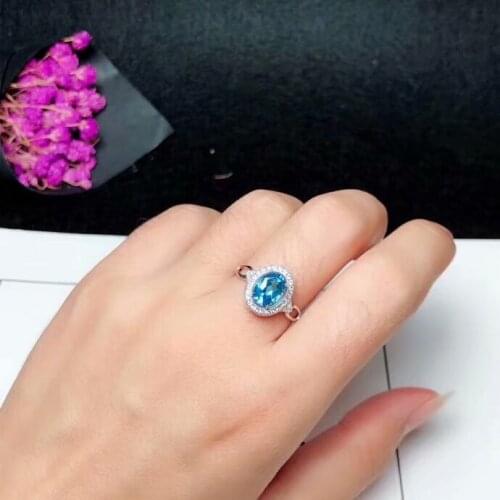 925 pure silver inlaid with natural Topstone ring 6 * 8mm live ring female ring can be customized dead buckle