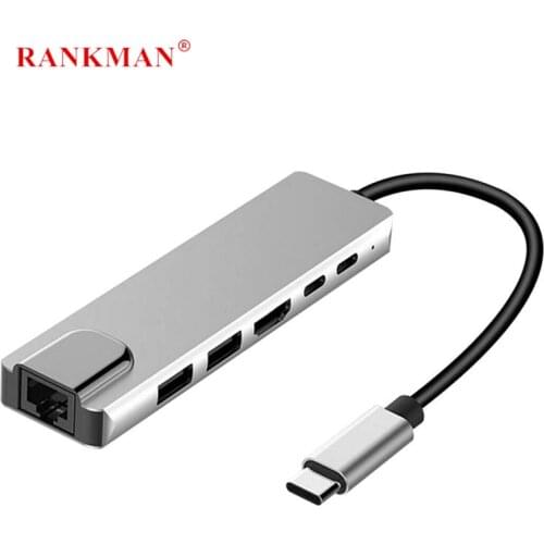 RANKMAN Type-C to Gigabit Ethernet RJ45 4K HDMI-compatible USB 3.0 C Adapter for MacBook Samsung S20 Dex Huawei Xiaomi 10 TV