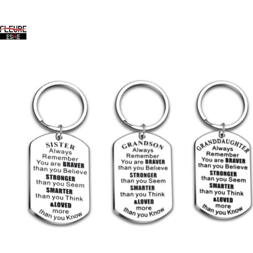 Trendy Stainless Steel Keychain Engraved To My Son Daughter Sister Keyring Key Chains Charm Love Pendant Jewelry Gift