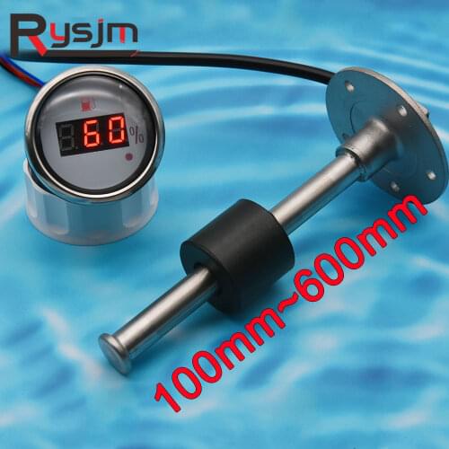 Digital 52MM Fuel Level Gauge With Alarm Light + Fuel Level Sensor 0-190ohm Water Level Tank Fuel Indicator For Car Marine Boat
