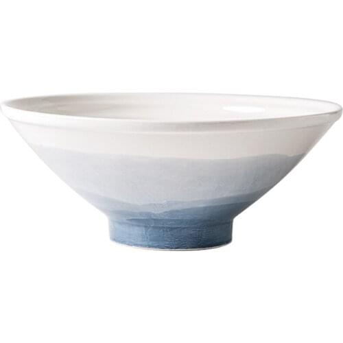 Household large noodle bowl Japanese ceramic soup bowl creative bamboo hat business beef noodle bowl with noodles ramen bowl