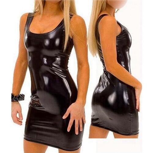 Pu Faux Leather Erotic Club Mini Dress Women wetlook Hot Sexy Latex Clubwear Pvc Lingerie Catsuit Shiny Dress Pole costumes xxxl