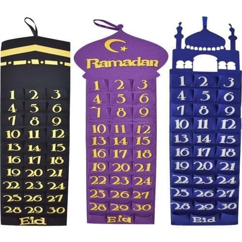 Felt Ramadan Eid Mubarak Wall Hanging Numbered Countdown Calendar 30 Spaces Home Decor