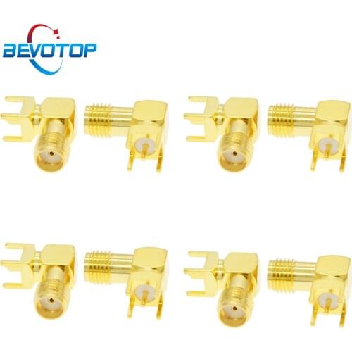 10pcs SMA/RP-SMA Female Jack RF Coax Connector PCB Cable Goldplated SMA Female Right Angle Solder For PCB Mount Adapter 2 types