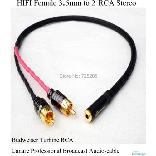 IWISTAO HIFI Female 3.5mm to 2 RCA Stereo Cable Budweiser RCA Canare Professional Broadcast Audiocable Manual DIY Free Shipping