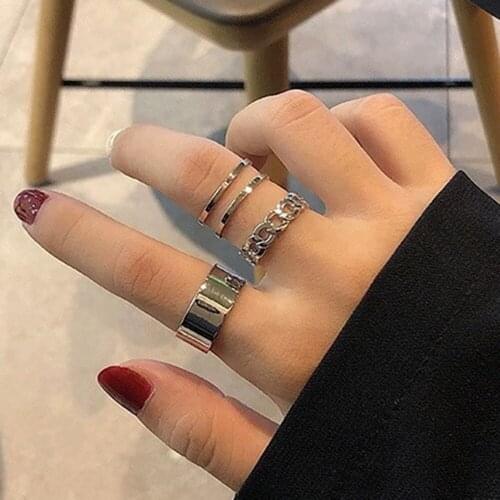 Punk Cool Hip Hop Rings Open Adjustable Chain Rings Vintage Gothic Style Rings for Women Fashion Jewelry Party Gift Retro Ring