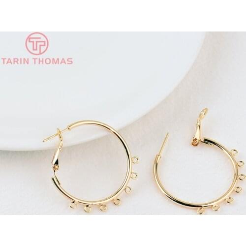 4PCS 30MM 24K Gold Color Brass Earring Hoop Earring Connector High Quality Jewelry Making Findings Accessories