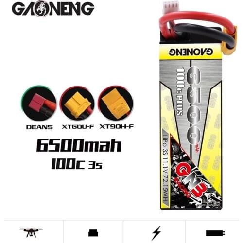 GAONENG GNB 6500mAh 3S1P 11.1V 100C MAX 200C Hardcase LiPo Battery T Connectors XT60 Plug for RC Car four drive off-road RC Boat