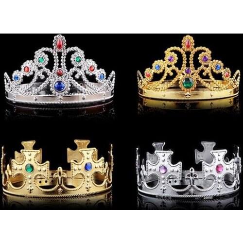 Fashion Cosplay Crown King Headwear Queen Grommet Royal Crown With Diamond Decoration Halloween Party Supplies