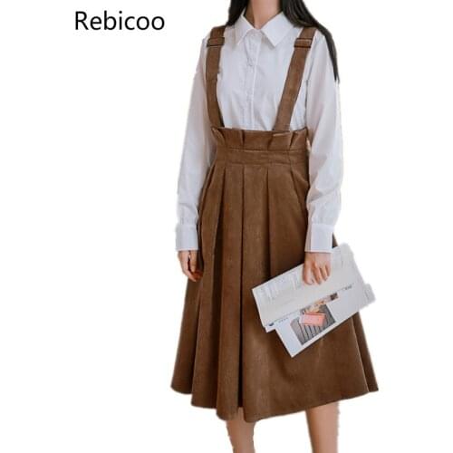 Fashion Korean Casual Sleeveless Brown Navy Girl Dresses Women Corduroy Suspender Autumn Vest Dresses Hot Sale