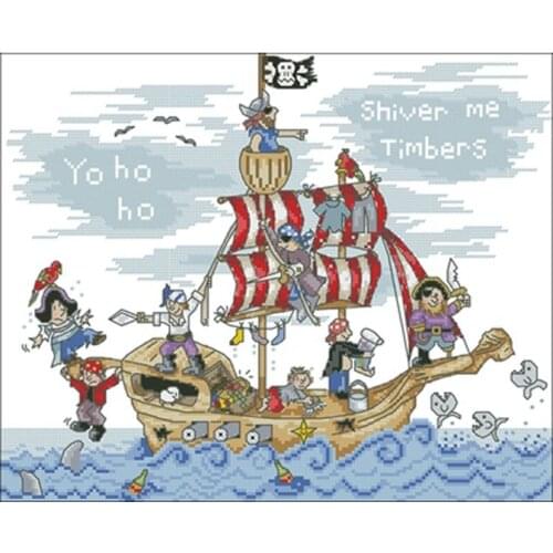 Cartoon version of pirate ship patterns Counted Cross Stitch 11 14 18CT DIY Chinese Cross Stitch Kits Embroidery Needlework Sets