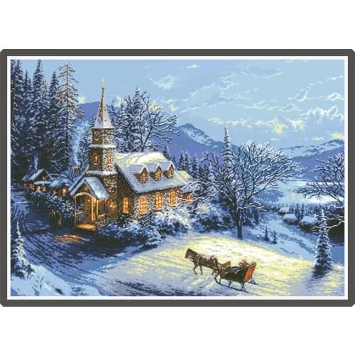 Cottage in The Snow Counted Cross Stitch Kits Large Size Printed Canvas Embroidery Sets 11CT 14CT Diy Handmade Sewing Needlework