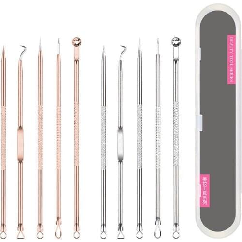 4pcs/set Rose Gold Blackhead Remover Tool Kit Blackhead Acne Comedone Pimple Blemish Extractor Black Spots Pore Cleanser Tool