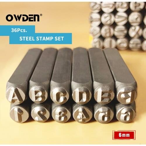 OWDEN 36Pcs Steel Metal Stamp Set Number and Letter Punch Tools 6mm