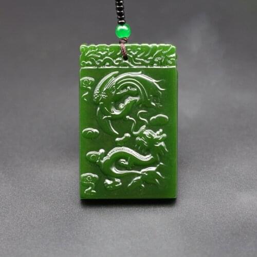 Natural Green Jade Dragon Phoenix Pendant Necklace Chinese Carved Charm Jadeite Jewelry Fashion Amulet for Men Women Lover Gifts