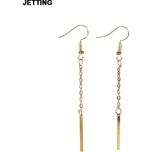 JETTING Cheap Wholesal European Trendy Simple Gold-Color Metal Bar Dangle Earrings Fashion Tassels Long Chain Ear Drop 772KKE