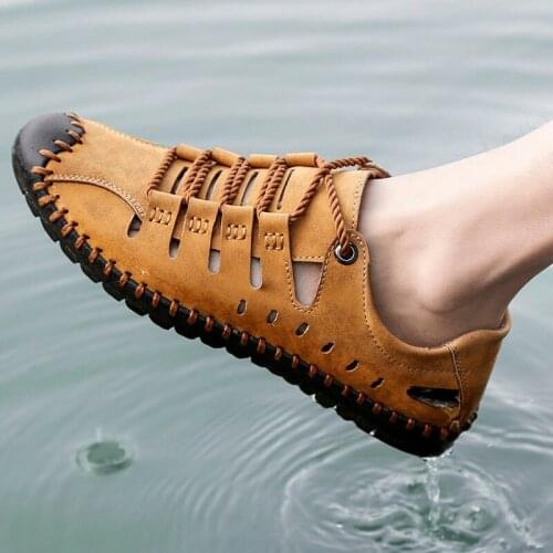 New Large Size Fashion Men Sandals Outdoor Wading Hole Shoes Hollow Out All-match Street Casual Shoes Men Leather Sandals Trend