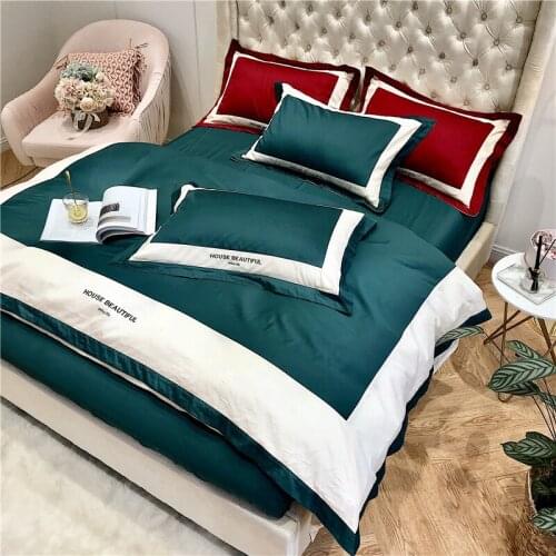 New Embroidery Simple Pure-color Double-patch Long-staple Cotton Bedding Extra Large Bed 4pcs Satin Tribute Technology Quilt Set