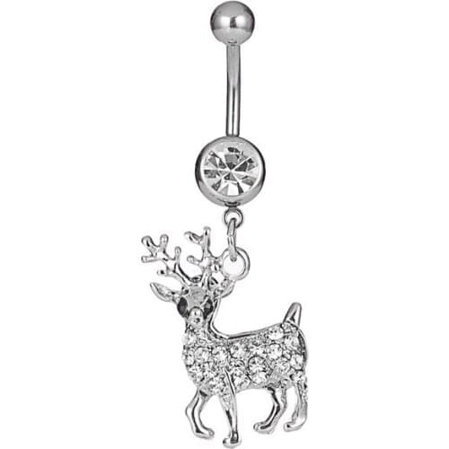 New Fashion Personality Cute Zircon Sika Deer Dangle Belly Rings for Women Body Piecing Jewelry