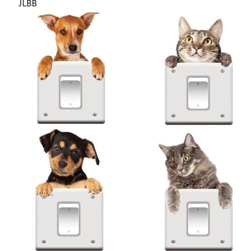 Very cute 3D Cat and Dog Switch stickers PVC Removable Wall Sticker Vinyl for Bedroom living room Home Decor Decals Socket paste