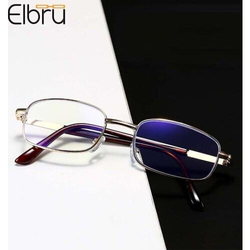 Elbru Anti Blue Ray Reading Glasses Women Men Gold Metal Frame Clear Lens Presbyopia Eyeglass With Box Cloth Diopters +1.0 +4.0