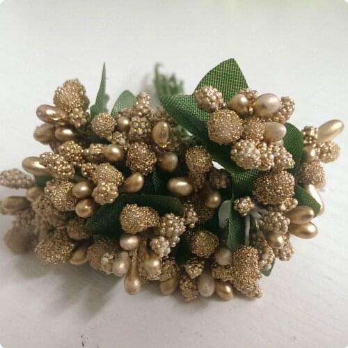 Gold color 144 pcs/ lot Mulberry Artificial flower glasses with beads flowers /Wedding /decorative flower