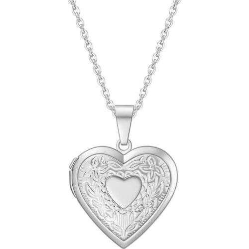 Unique Carved Design Heart-shaped Photo Frame Pendant Necklace Charm Openable Locket Necklaces Women Men Memorial Jewelry