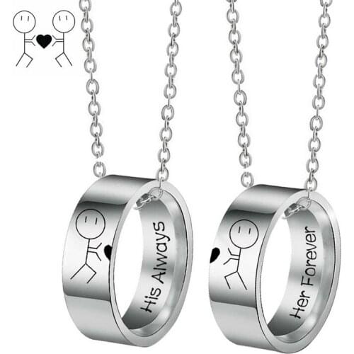 Couple Stainless Steel Ring Necklace 2020 Cute Round Pendant Necklace For Women Pendant Necklace Men Fashion Jewelry Gift