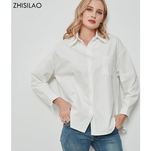 ZHISILAO 100% Cotton Casual Oversize Blouse Women Elegant Vintage White Long Sleeve Shirt Mujer Plus Size Autumn Spring 2021
