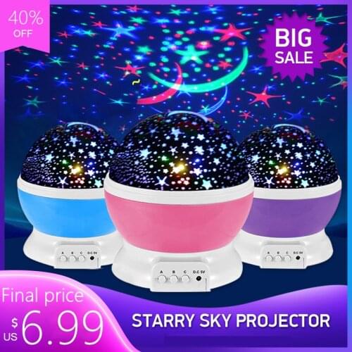 Star Projector Lamp Children Bedroom LED Night Light Baby Room Decor Rotating Starry Nursery Moon Galaxy Projector Table Lamp