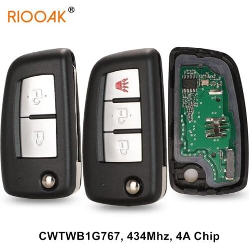 2/3 Buttons Flip Remote Key with 433MHz 4A PCF7952E Chip For Nissan Qashqai J11 Pulsar C13 Juke F15 X-Trail T32 Micra CWTWB1G767