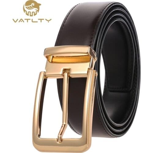VATLTY Official authentic gold buckle mens leather belt hard metal buckle natural cowhide no interlayer casual business belt