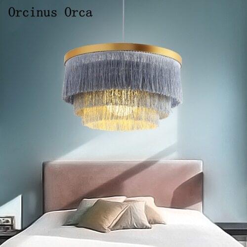 Postmodern simple color tassels chandelier Girl Bedroom Princess room lamp Nordic creative romantic LED cloth Chandelier