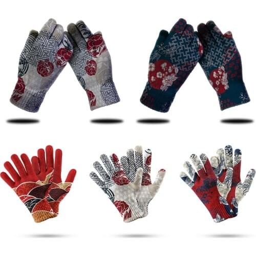 Japanese Style Texture 3D Printed Women Glove Touch Screen Sports Gardening Man Gloves Riding Gloves Outdoor Women Men Mittens