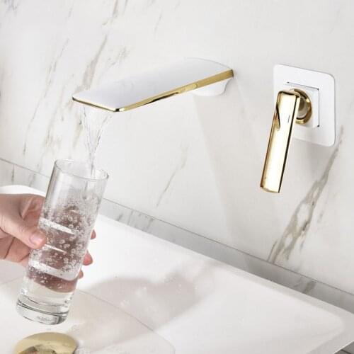 Solid Brass Bathroom Basin Faucet Single-Handle Washbasin Faucet Cold and Hot Mixer Sink Tap Crane White Gold Basin Sink Tap