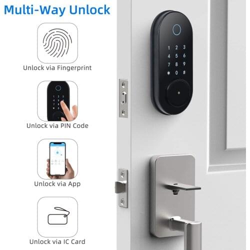 Smart Lock Home Keyless Electronic Bluetooth TTlock Biometric Fingerprint IC Card Touch Screen Keypad Auto Lock on Wooden Door